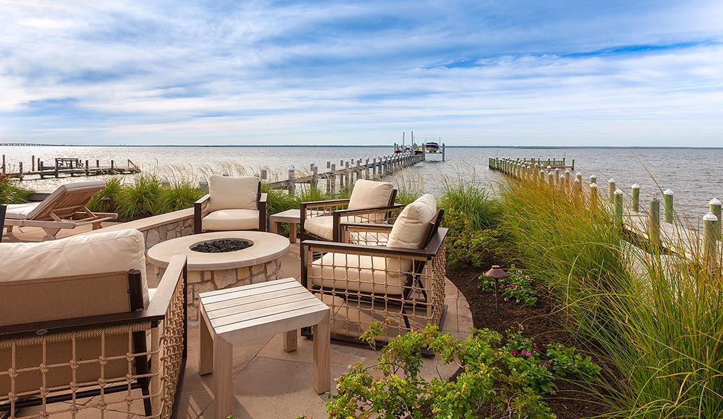 Landscape on the Water: Waterfront Fire Pit Design by Bay Ave Plant Company